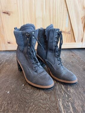 Nine West Charcoal Lace-Up Shearling Trim Ankle Booties